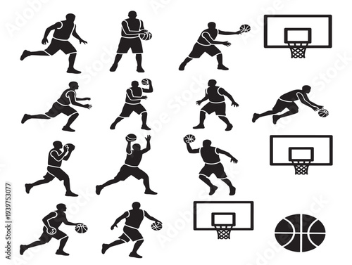 Basketball player positions and movements vector illustration