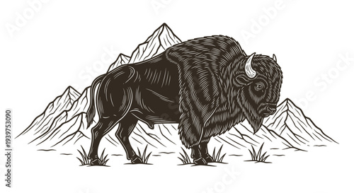 Bison standing in profile view.