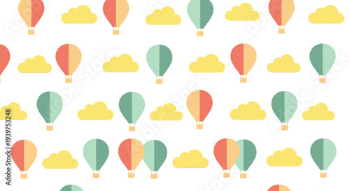 colorful hot air balloons and clouds pattern