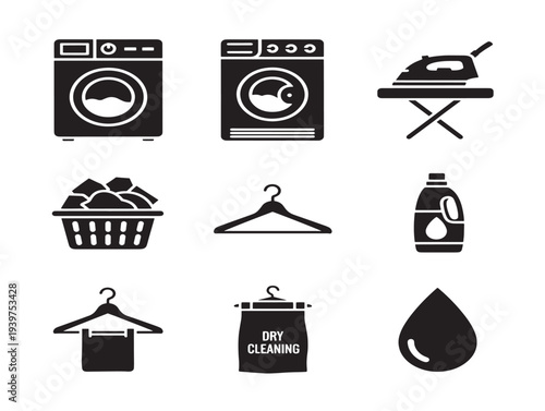 Minimalist laundry and ironing icons set