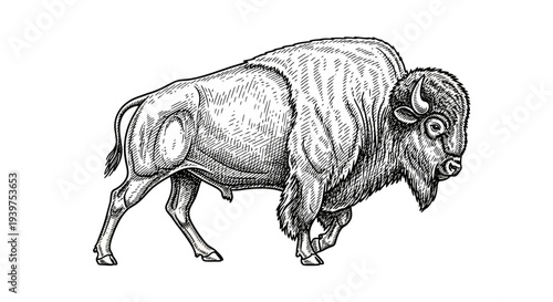 Large bison standing on ground.