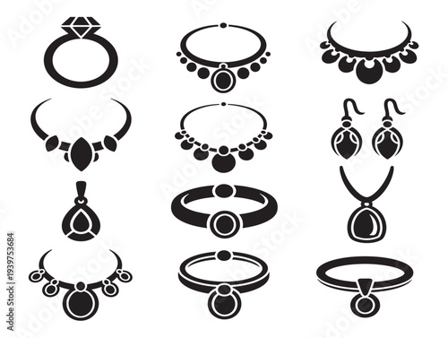Elegant black and white jewelry set illustration