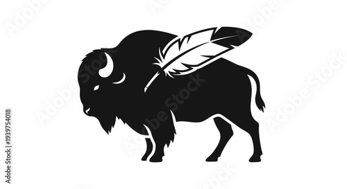 Black bison with feather on back.