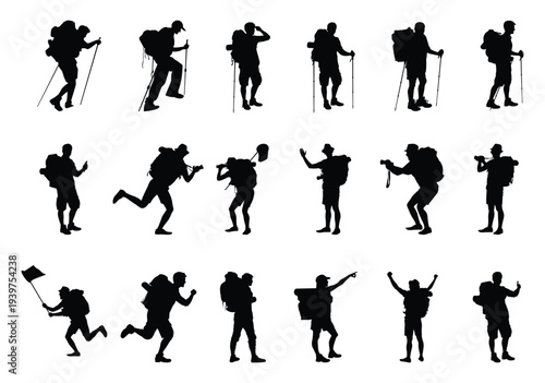 hikers vector silhouette illustration, shapes, icons, graphics
