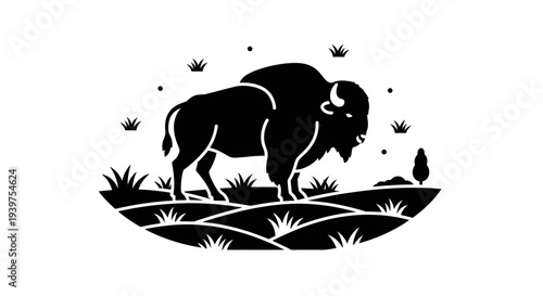 Large American Bison Silhouette Profile View.