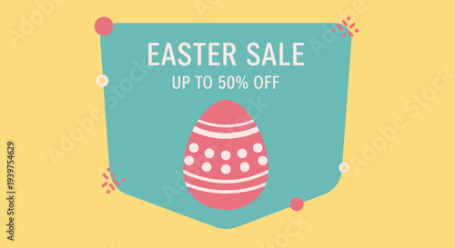 Easter Sale Banner with Egg Icon Flat Vector Illustration