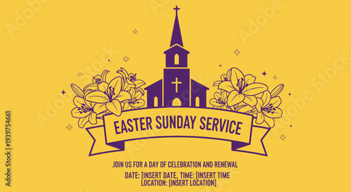 Easter Sunday Church Invitation Flat Vector Illustration with 2 Colors