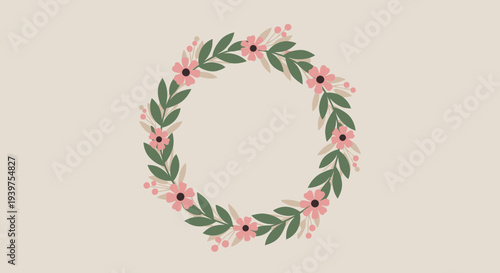 Simple Circular Floral Wreath Vector Illustration