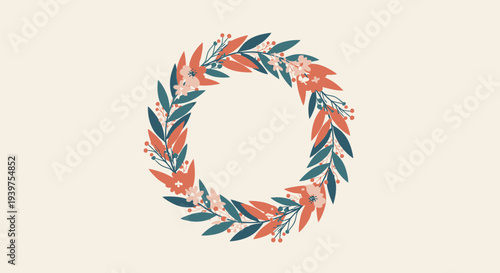 Minimal Simple Floral Wreath Flat Vector Illustration