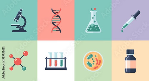 Laboratory Equipment and Scientific Symbols.