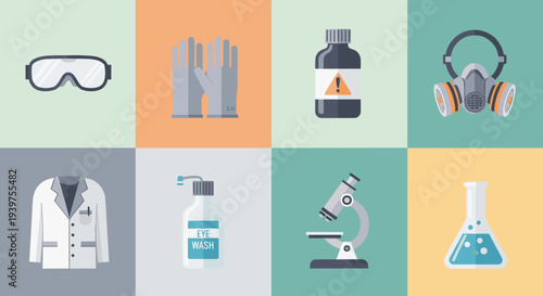 Laboratory Equipment and Safety Gear Icons.