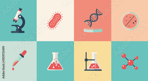 Laboratory Equipment and Scientific Symbols.
