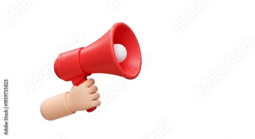 A 3D illustration of a hand holding a megaphone