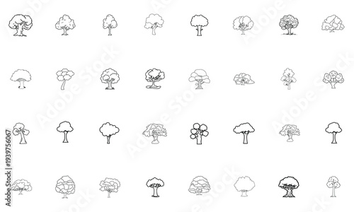 set of Line art Tree Outline