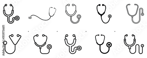 set of Stethoscope icons outline