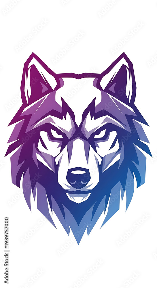 Fototapeta premium Geometric wolf head illustration with gradient colors on transparent background