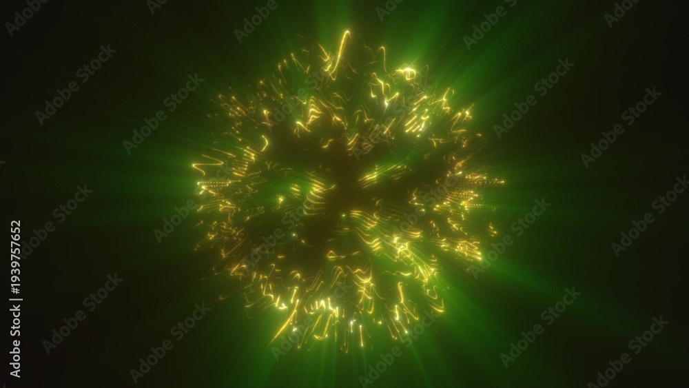 Fototapeta premium Glowing green and yellow energy burst with radial light rays