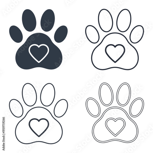 Set of cute cartoon animal icons and funny bunny rabbit characters featuring pink paw print illustrations and pet footprint vector art for baby nature designs
