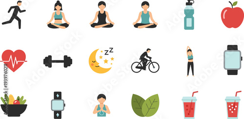 Healthy lifestyle icons for fitness and wellness concepts
