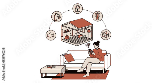 Person sitting on couch controlling smart home devices with smartphone