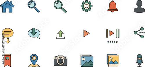 Collection of various icons for navigation and information