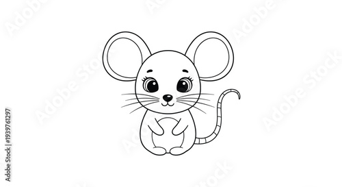 Adorable mouse line art coloring page with big ears and large sparkly eyes for children to color and enjoy as a creative hobby.