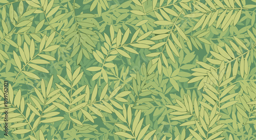 Natural seamless pattern background with dense green leaves in various shades of green for a fresh botanical and organic look.