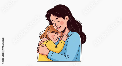 A heartwarming illustration of a mother hugging her child tightly