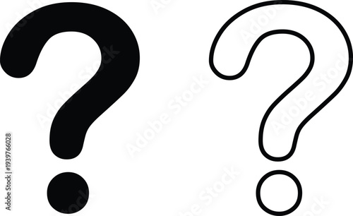 Mystery and Inquiry: Conceptual image of question marks, one filled and one outline, evoking curiosity, exploration, and the search for answers. 