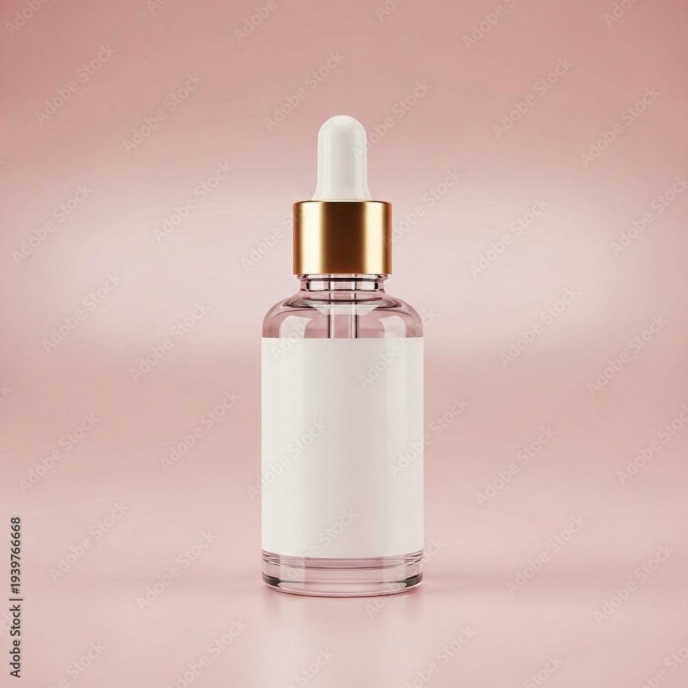 Naklejka premium Clear glass dropper bottle with white label on pink background