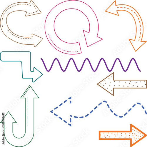 Hand Drawn Style Arrows and Circular Arrows Collection on White Background