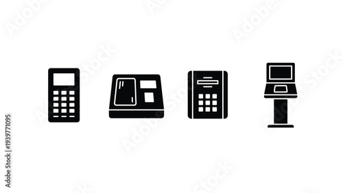 Black Payment Terminals and Devices on White Background