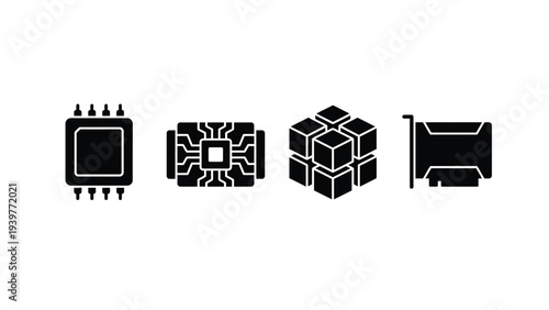 Microchip CPU Circuit Board Icons on White Background