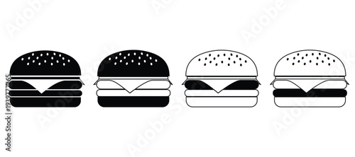 Burger Hamburger Icon Set Fast Food Sandwich Silhouette Black Isolated Vector Illustration