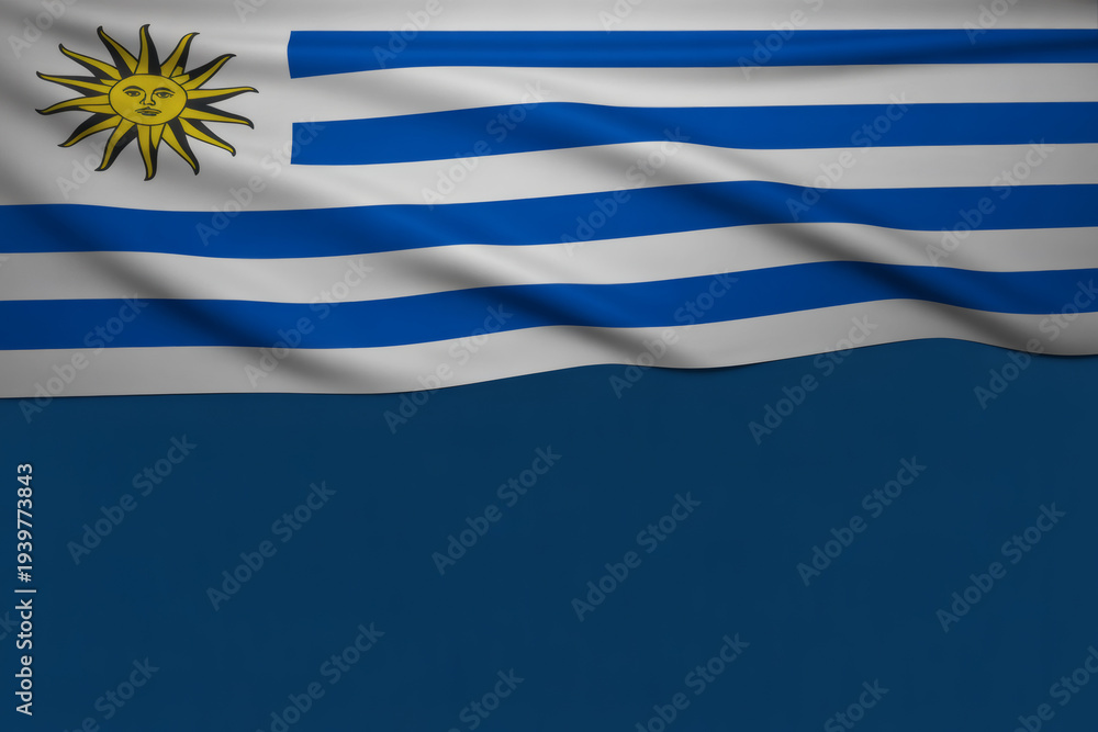 Fototapeta premium Display of patriotic pride with Uruguay flag waving gently with ample space for text, perfect for national holidays and cultural events promotion