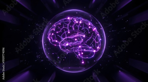 Wallpaper Mural Futuristic Purple AI Neural Intelligence Network Sphere, Artificial Intelligence Data Connections, Digital Brain Technology, Global Business Decision System Background. Torontodigital.ca