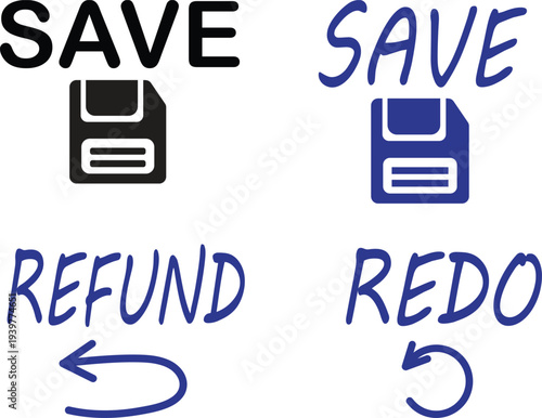 Save refund and redo icons with text