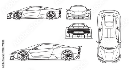 Automotive Blueprint Icons – Car Design and Engineering Vector Set