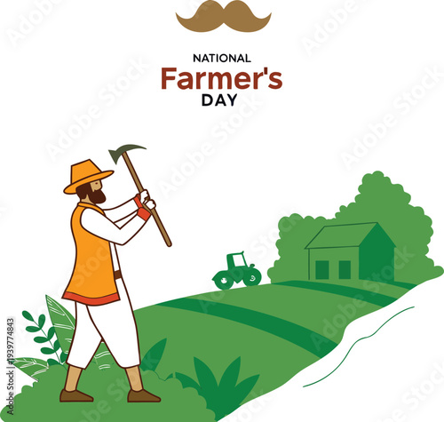 Gratitude to Indian Farmers National Farmer?s Day Illustration with Tractor and Fields.