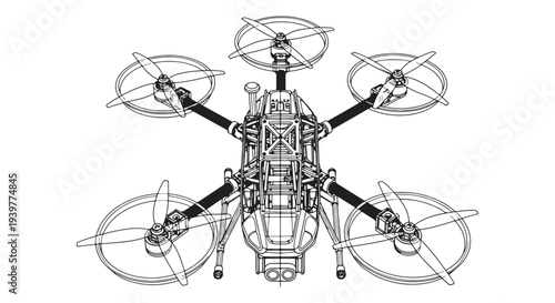 Hexacopter Drone Blueprint Wireframe Design for Aerial Photography, Engineering and Robotics