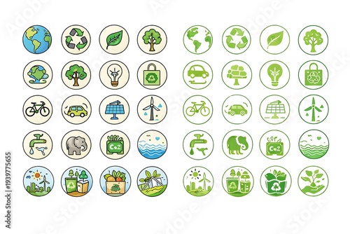 Earth Day ecology icon set, environmental protection symbols collection, green sustainability vector illustration bundle