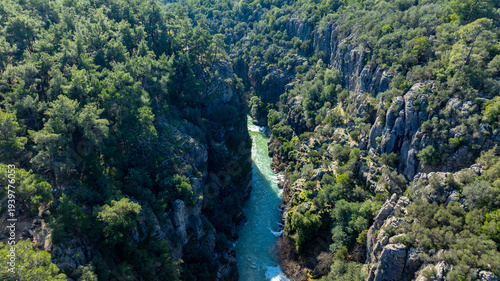 Panorama landscape of Tazı Kanyonu (aka Eagles Canyon, Tazi Canyon) and Bilgelik Vadisi (aka Wisdom Valley). Located in Köprülü Canyon National Park, Antalya, Turkey.Tazı Canyon is wonder of nature, l