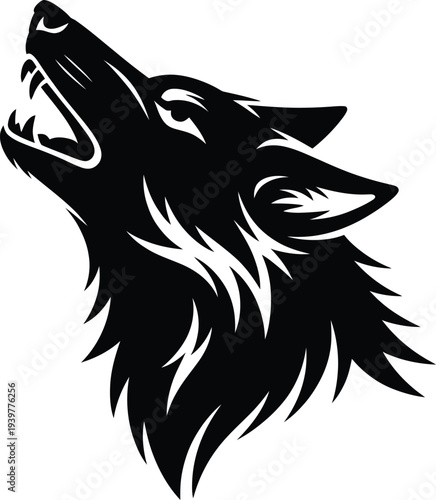 Black and white howling wolf head silhouette vector illustration