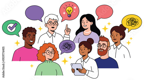 Portrait of diverse group of people with different creative ideas