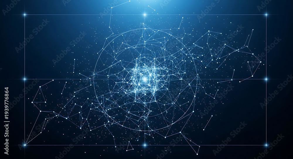 Obraz premium Futuristic abstract digital network with interconnected glowing data points and lines