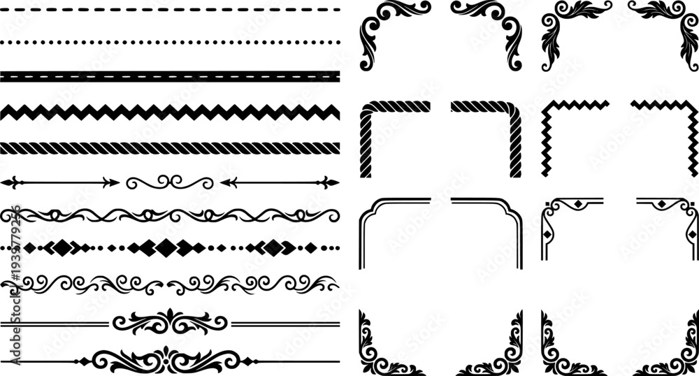 Obraz premium Collection of Decorative Line Dividers and Borders in Black and White Vector Graphics 