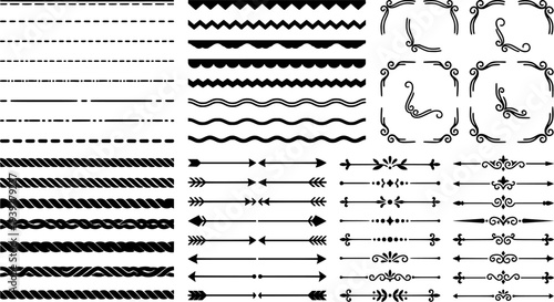 Collection of Decorative Line Dividers and Borders in Black and White Vector Graphics
