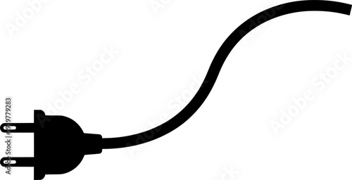Black and white illustration of a power plug and electrical cord isolated on white background

