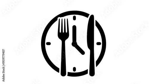 Vector illustration of clock with fork and knife icon on a transparent background