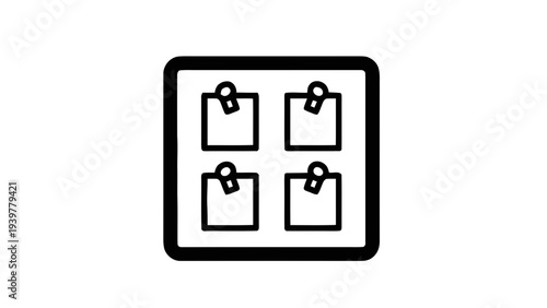 Vector illustration of four blank square sticky notes with push pins icon on a transparent background